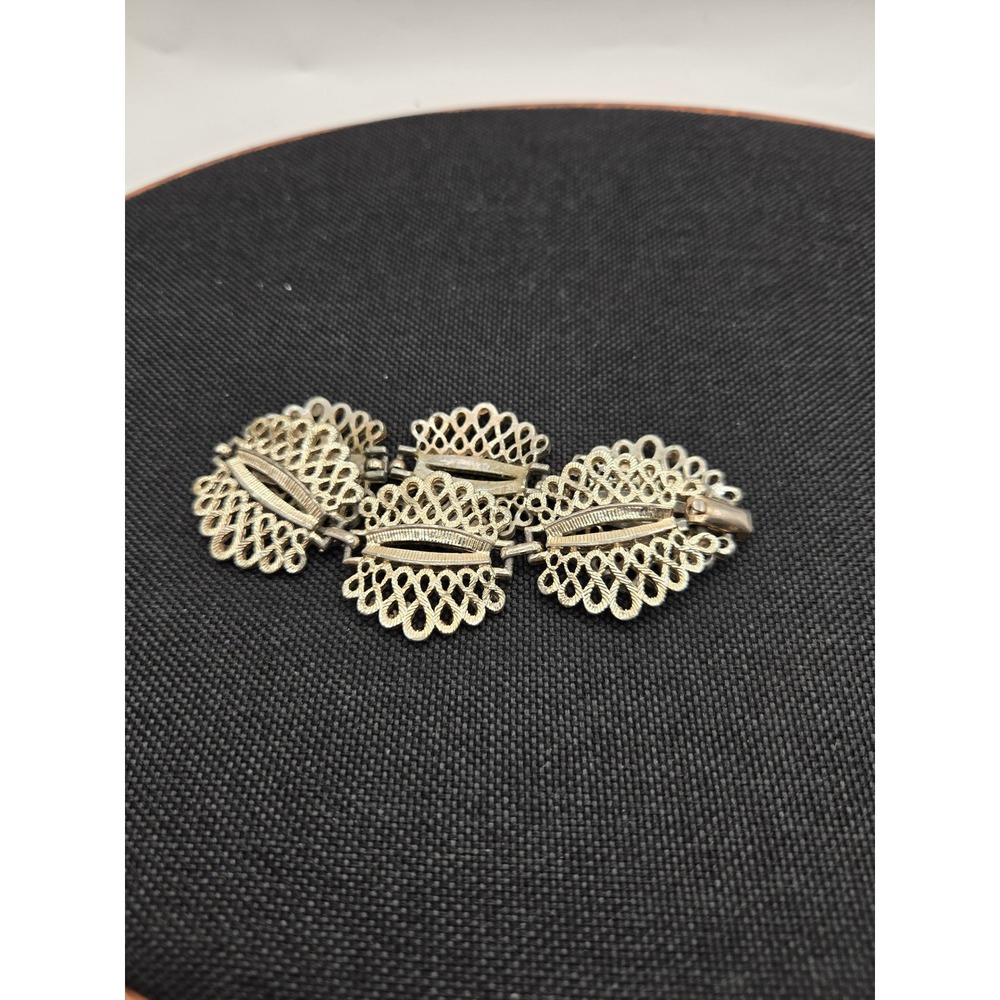 Vintage Coro Silver Tone Filigree Link Bracelet Scalloped Openwork Mid Century